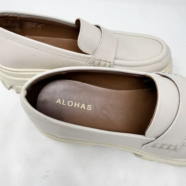 [Alohas] Cream Trailblazer Chunky Heel Penny Loafers Genuine Leather Sz 10 EU 40 - Image 10