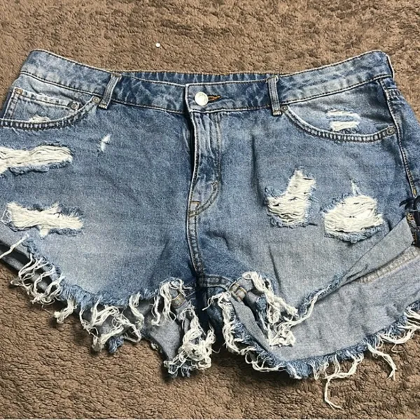 Denim Casual Blue Distressed Jean Shorts - Image 9