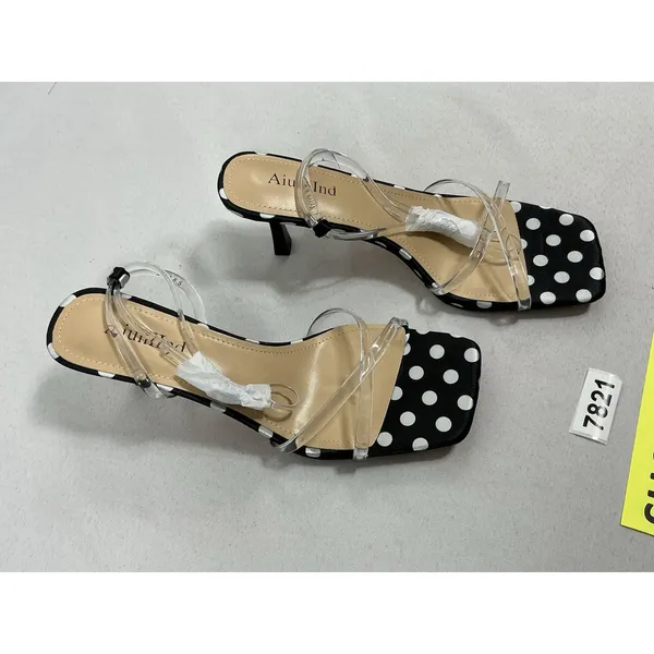 Womans New Aiunllnd Strappy Slingback Sandals 8.5 Black White Polka Dots - Image 2