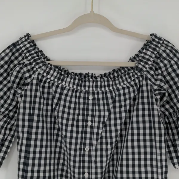 Abercrombie & Fitch Top Women’s S Black White Gingham Off Shoulder Bell Sleeve - Image 3