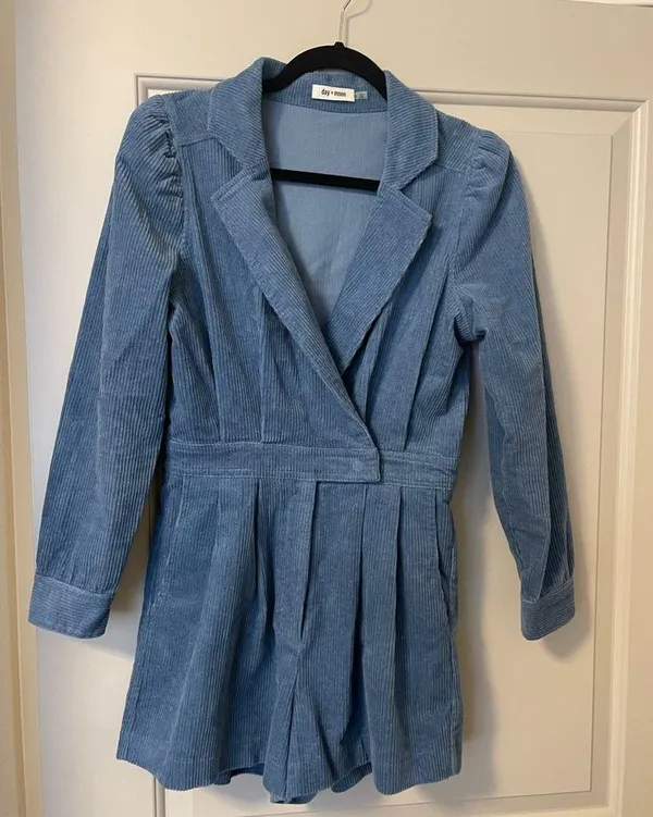 Corduroy Romper, Blue - Image 5