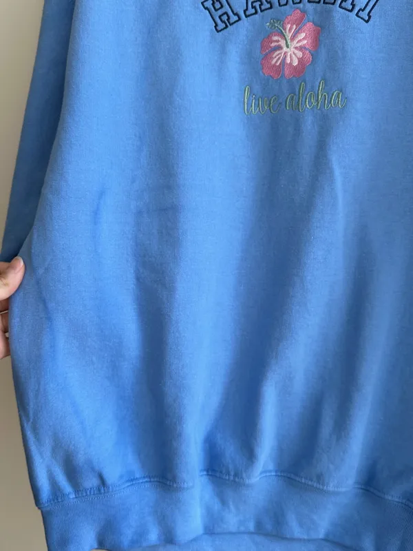 Hawaii Live Aloha Gildan Hibiscus Embroidered Sweatshirt, Blue, Size Medium - Image 11