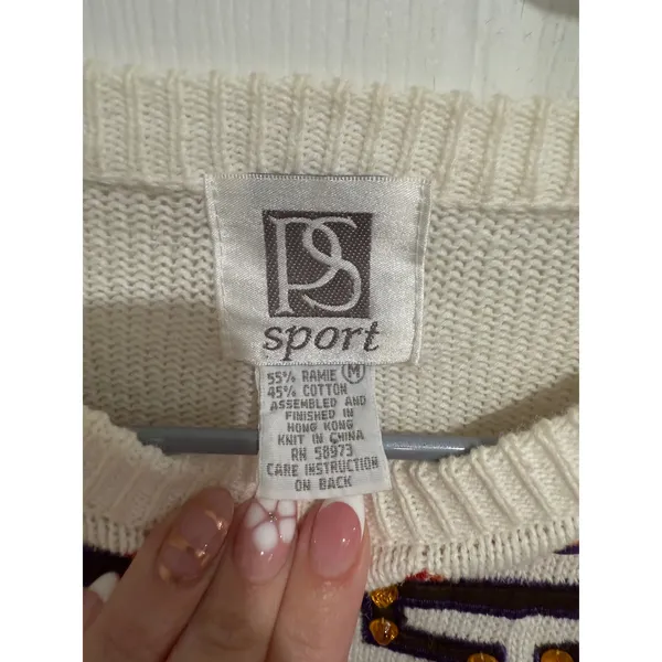 Vintage 90s Embroidered Yoke Short Sleeve Sweater‎ Cream Ramie Cotton Medium - Image 4