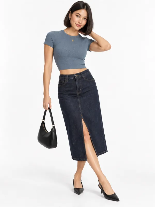 Wild Fable Small Slate Blue Glitter Shimmer Ribbed Crop Tee Short Sleeve Gym - Image 2