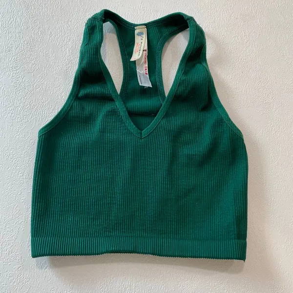 Free People FP Movement XS/S Green Ribbed V Neck Racerback Crop Top Bra - Image 2