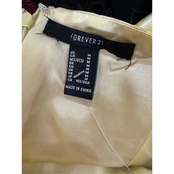 Forever 21 Yellow Gold Satin Brocade Mini Dress Womens Size Medium M Floral Slip - Image 5