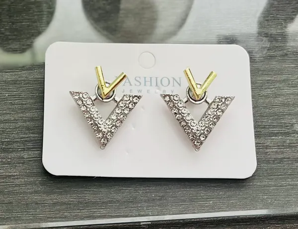 Stainless steel Double V Gold and silver earrings - Image 2