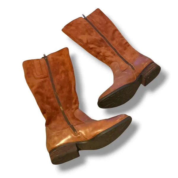 Born‎ Cook Tall Boots Womens 8.5 Cognac Brown Leather Suede Braided Riding Boots - Image 2