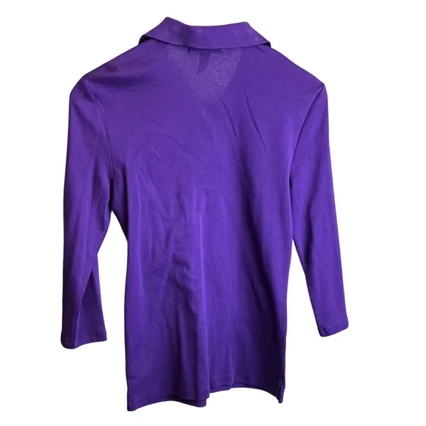 Lauren‎ Ralph Lauren Purple 3/4 Sleeve Polo Shirt Gold Crest Embroidery M - Image 4