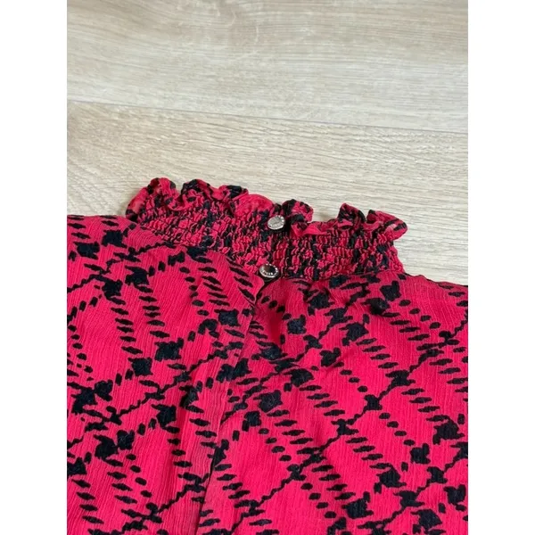 EUC Tommy Hilfiger Womens Red Flocked Plaid Flowy Dress velvet detail Size 14 - Image 13