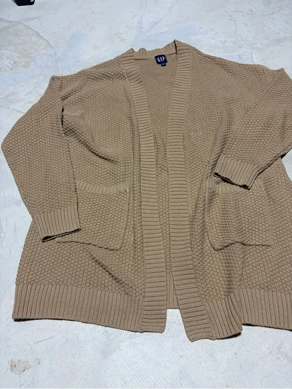 GAP NWT Open-Front Chunky Knit Cardigan taupe XL MSRP$80 - Image 2