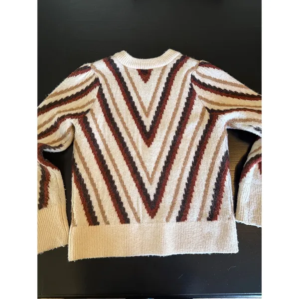 Evereve Womens Chevron Striped Knit Sweater Brown Cream‎ Small Zig Zag Crewneck - Image 5