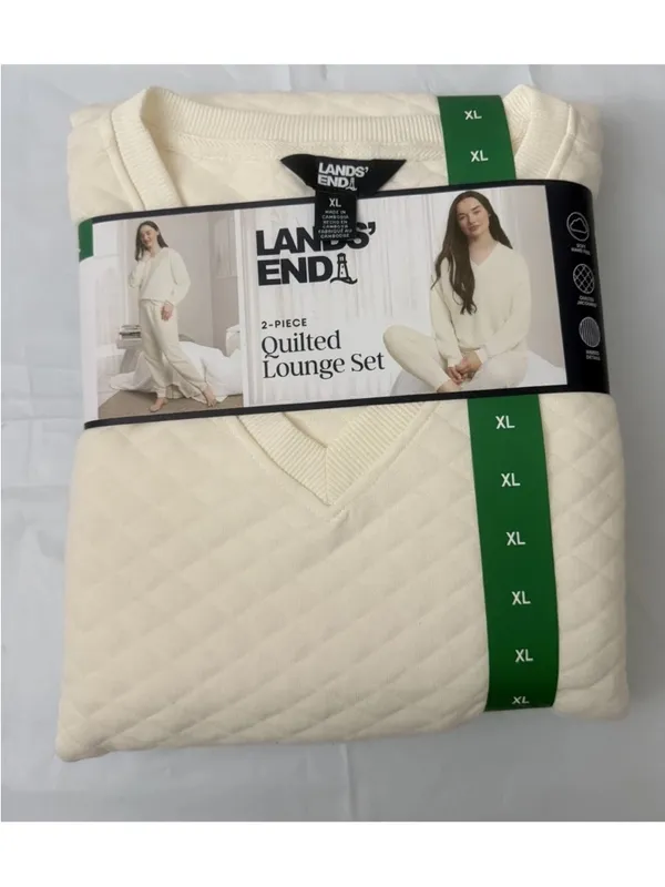 Lands’ End Off White Cream Quilted Loungewear 2 Piece Top Pants Set XXL XL New - Image 8