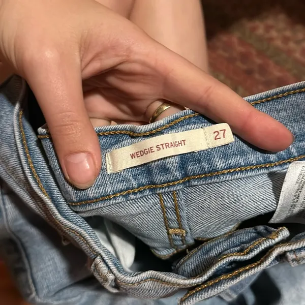 Levis Wedgie Straight Button Fly Ripped Knee Medium Wash Jeans - Image 2
