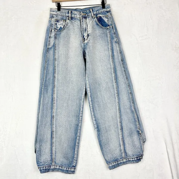 Bohme Kadie High Rise Baggy Jeans Light Wash Size Small NWT Button Cuff Rigid - Image 4
