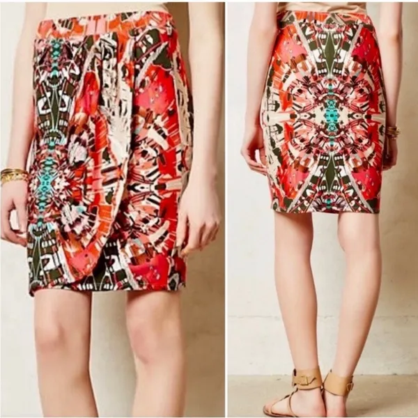 Anthropologie Maeve Ligeia Faux Wrap Mini Skirt Tribal Print Small - Image 2
