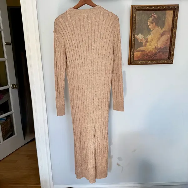 Tuckernuck Gold Metallic Cable Knit Long Sleeve‎ Midi Dress size Medium - Image 7