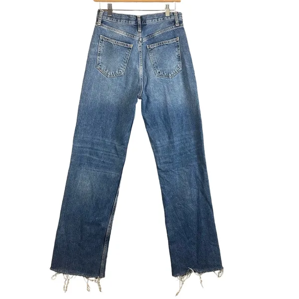 Zara Jeans Size 2 Wide Straight Leg Long High Rise Raw Hem Rigid Denim Cotton - Image 4
