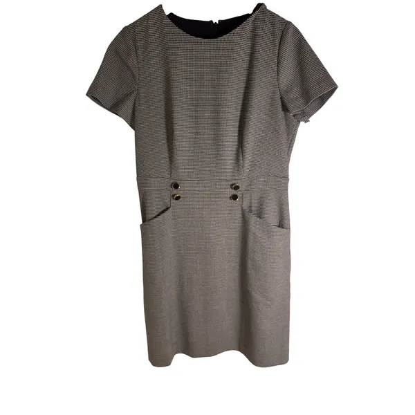 Ann Taylor NWT Houndstooth Sheath Dress Short Sleeve Button Detail Black White 6 - Image 3