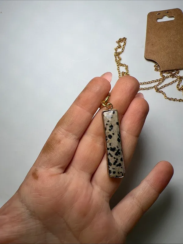 Gold Chain Necklace with Dalmation Print Bar Pendant - Image 2