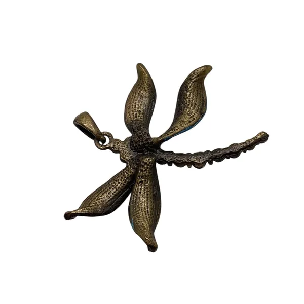 Vintage fairy cottagecore Dragonfly pendant with purple and teal rhinestones. - Image 3