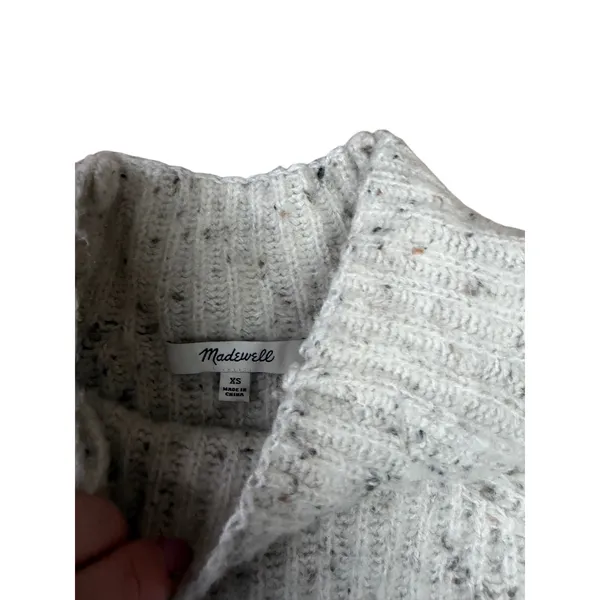 Madewell Donegal Mockneck Ribbed Pullover Sweater Speckled Wool Blend XS Cream - Image 3