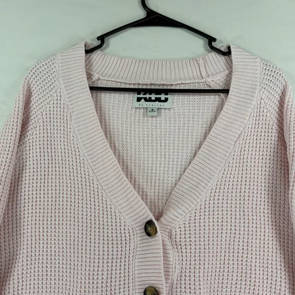 KBB by Kahlana Pink Waffle Knit Oversized Button Front Cardigan Sweater Small - Image 9