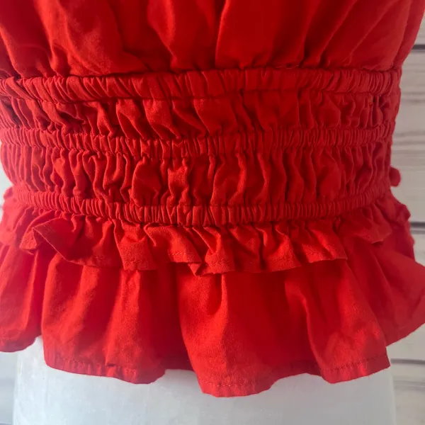 Sim & Sam Red-Orange V Neck Tie Shoulder Crop Top - Image 3