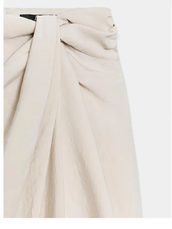 Zara NWT cream beige Draped twist front ruched Midi pareo Skirt - Image 8