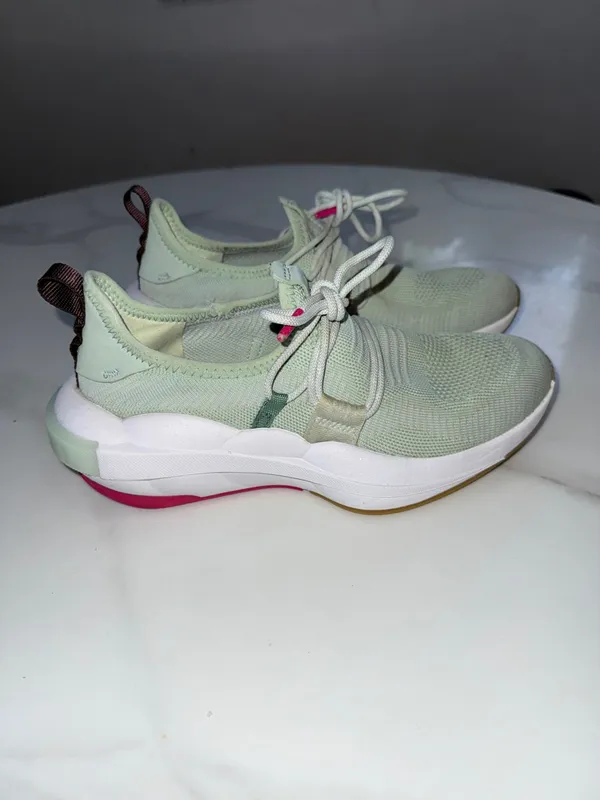 Sorel explorer Defy low mint Knit Lace-Up Women's Sneakers with Pink Accents - Image 3