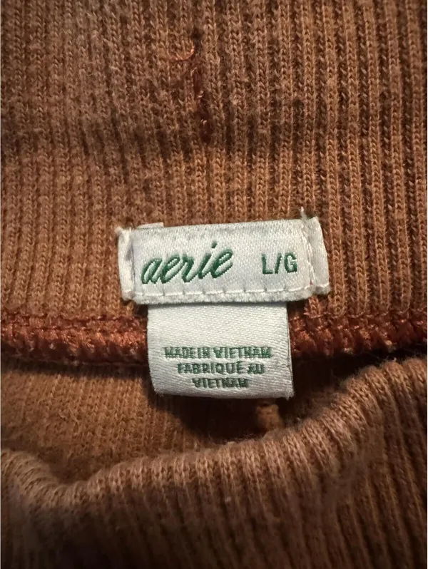 Aerie Brown Ribbed Knit Lounge Shorts with Drawstring Waist - Image 3