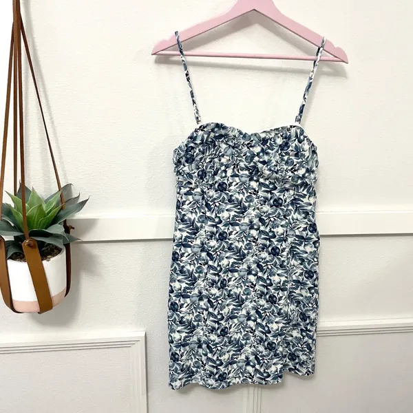 Abercrombie & Fitch 90s Slip Mini Dress Blue Floral Lemon Print Size M - Image 2