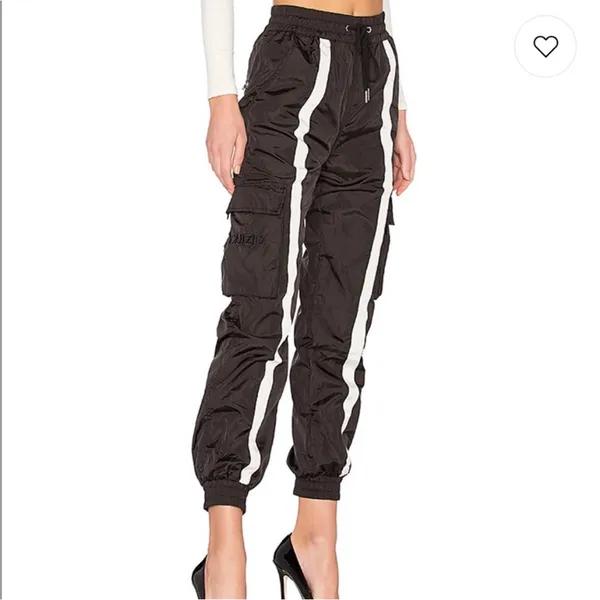 Danielle Guizio Striped Track Pants Joggers‎ Nylon Black White Size S - Image 3