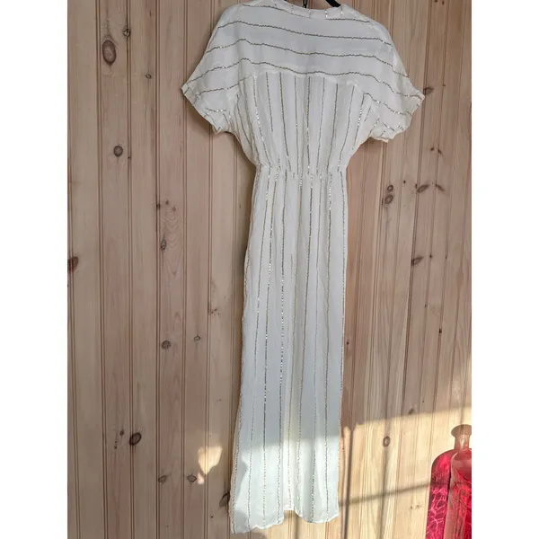 NWT Lulus Goddess Vibes Ivory Gold Striped Dolman Sleeve Maxi Dress Resort XS - Image 6