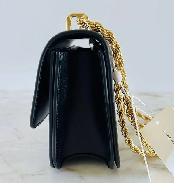 TORY BURCH Eleanor Solid Black Leather Small Convertible Crossbody Shoulder Bag - Image 7