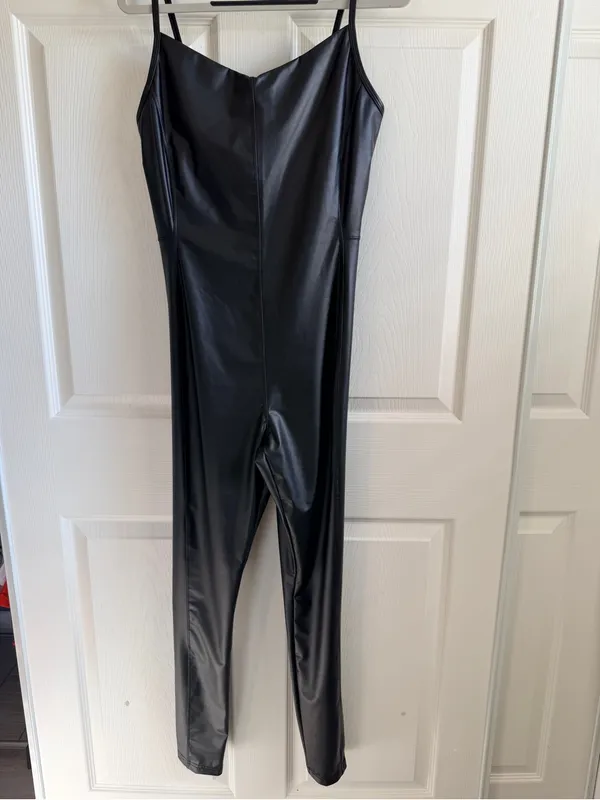 Aerie Offline Black Faux Leather Jumpsuit - Image 3