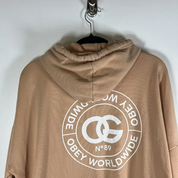Obey Hoodie Crop Peach Womens Size Large Graphic Print Back Outdoor‎ - Image 9