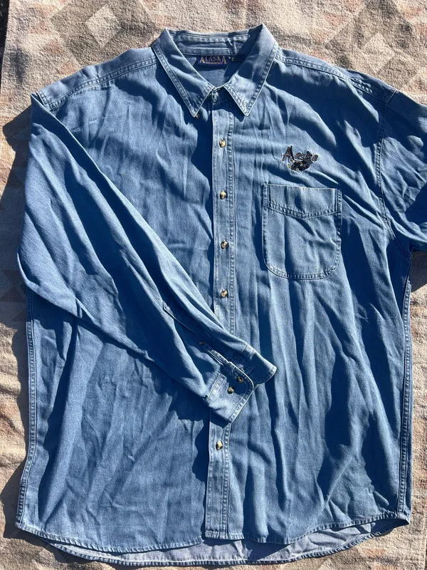 Vintage Alaska Embroidered Denim Button Down Shirt Oversized - Image 4