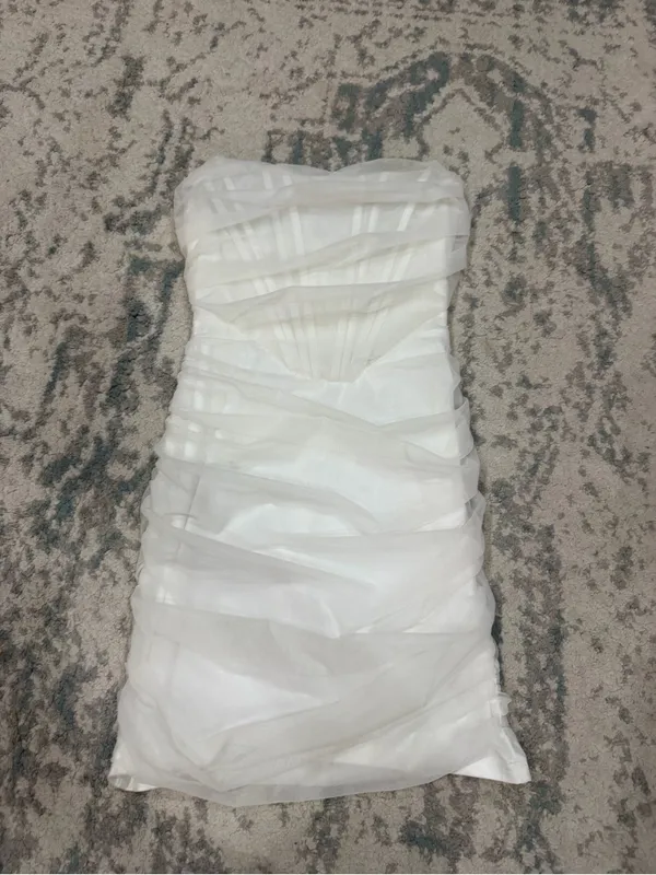 Superdown Sonya Bustier Mesh Dress Ivory Strapless Ruched Mini Medium - Image 3