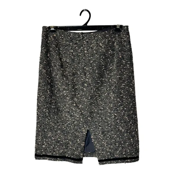 Nanette Lepore‎ Skirt Women 12 Brown Black Tweed Velvet Trim Pencil Straight - Image 2