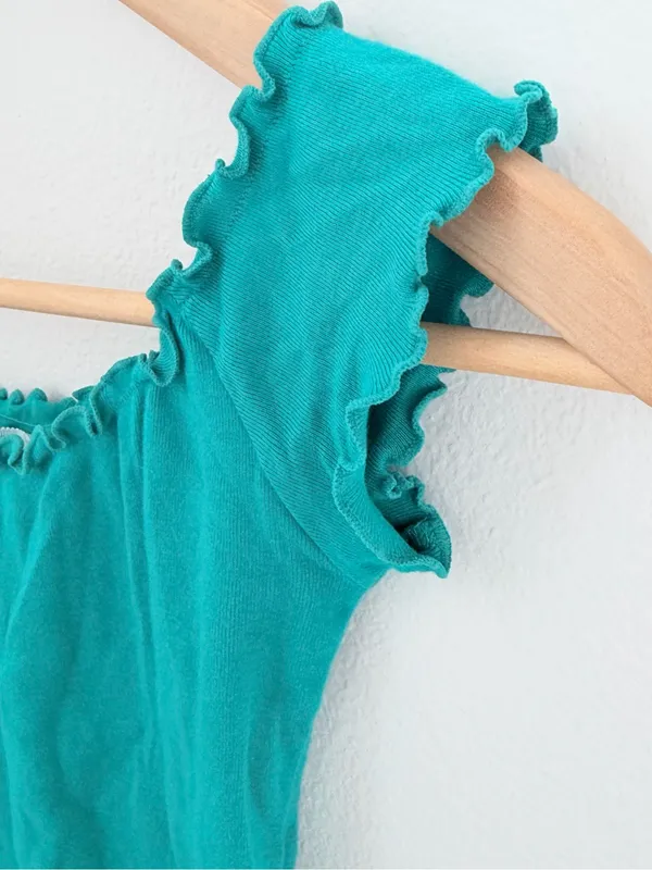 Kimchi Blue Turquoise Ruffle Trim Baby Tee Cottagecore Top - Image 7