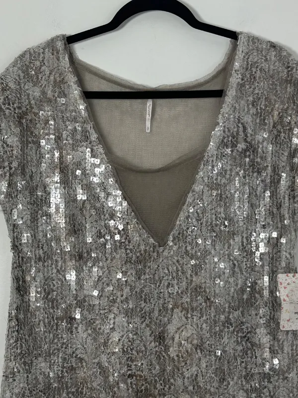 NEW Free People Sz Small Midnight Dreamer Shattered Glass Sequin Tunic MiniDress - Image 4