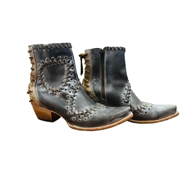 FREEBIRD Black Walker Style Leather Whip Lace Western Detail Bootie size 10 - Image 3