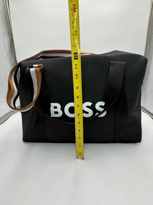 Hugo Boss Black Weekender Duffel Travel Gym Bag Striped Handles Zip Tote - Image 7