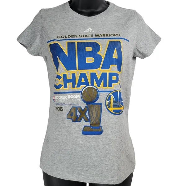 Adidas Golden State Warriors NBA Champs 2015 Graphic‎ T Shirt Womens Medium Gray - Image 6