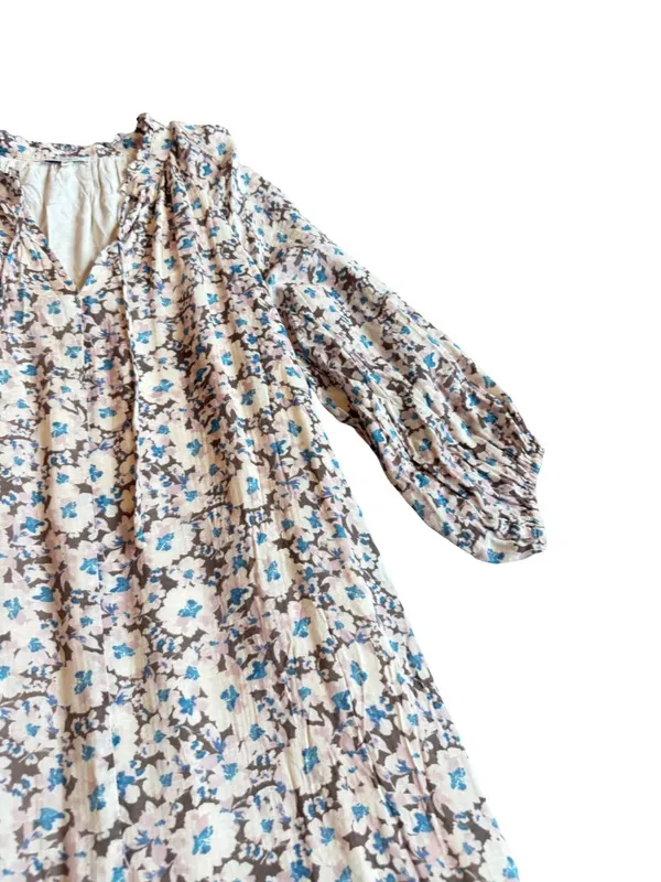 Z Supply Ivory Blue Floral Tiered Maxi Dress Long Sleeve Bohemian Small Women's - Image 4