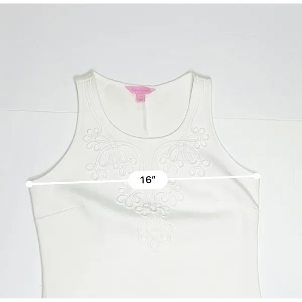 Lilly Pulitzer Foster‎ Pique Textured Cotton Shift Dress SMALL White Embroidered - Image 6