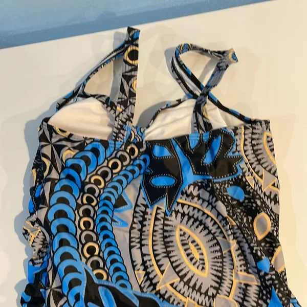 1 piece blue design swimsuit with connected swim shorts - Image 5