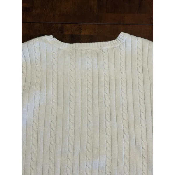 IZOD Womens Cable Knit Sweater White Crew Neck Cotton Size M Preppy Classic Y2K - Image 8