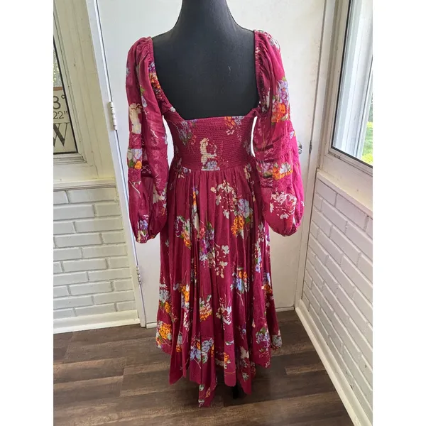 Free People Morning Glory Maxi Dress Small smocked lace boho cowgirl‎ maximalist - Image 7